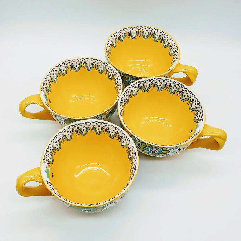 Set of 2 Anthropologie Elka Ayaka Yellow Ceramic Footed Mugs NWOT - Picture 6 of 8